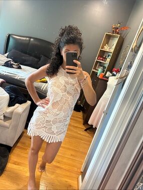 Lovers & Friends Women's White Lace Mini Dress - Sleeveless Floral Crochet